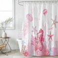 thumbnail image 4 of Pink Coastal Bathroom Shower Curtains with 12 Hooks Waterproof Shower Curtain for Stalls and Bathtubs Summer Ocean Coral Jellyfish Seahorse Starfish Decorative Bathroom Privacy Curtain 48x72 Inches, 4 of 9