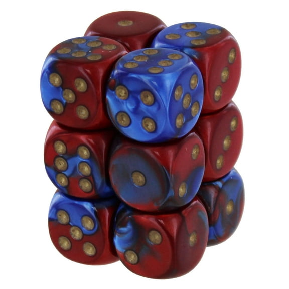 DND Dice Set-Chessex D&D Dice-16mm Gemini Blue, Red, and Gold Plastic Polyhedral Dice Set-Dungeons and Dragons Dice Includes 12 Dice – D6