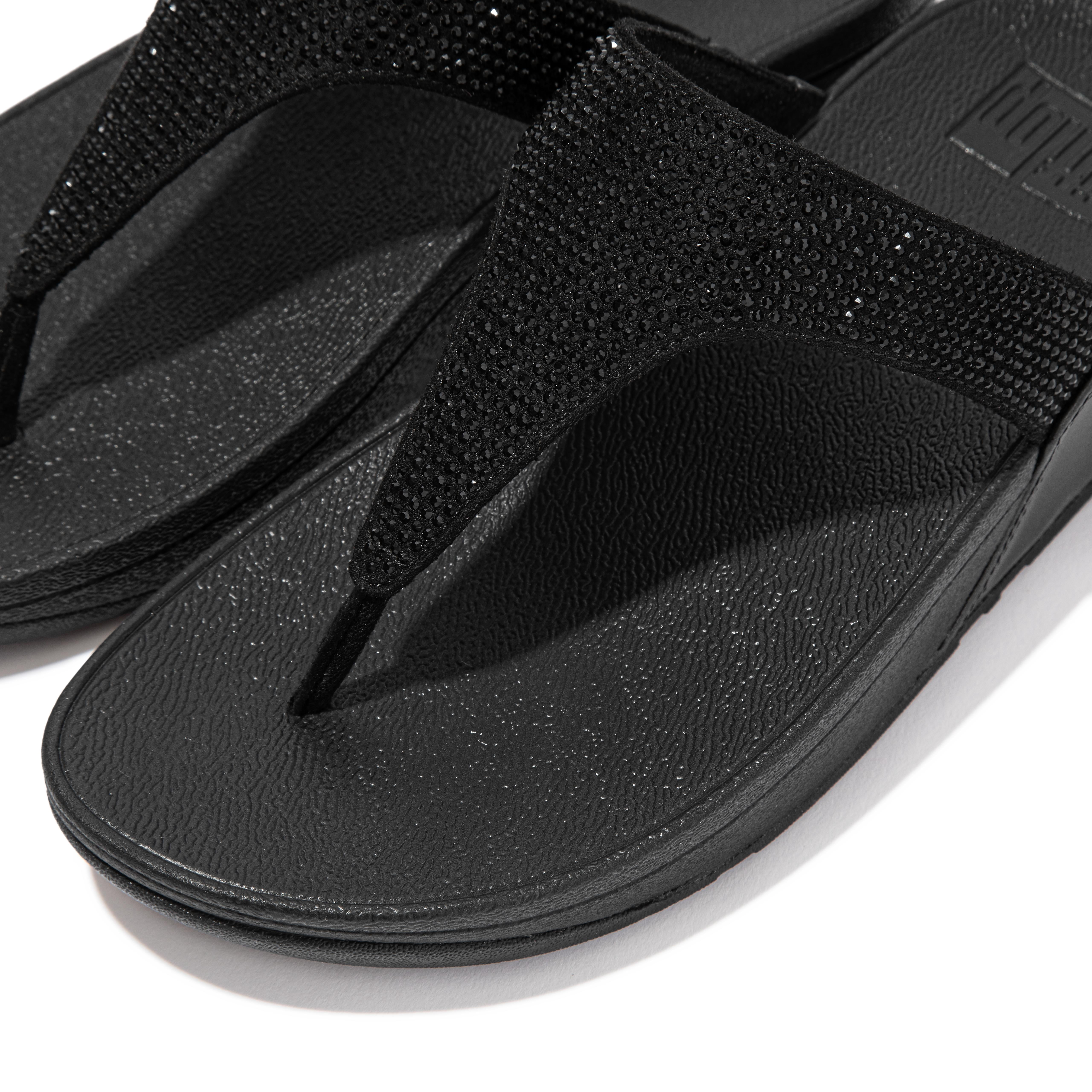 FitFlop Women's Lulu Crystal Embellished Toe Post Wedge Sole Thong Sandal
