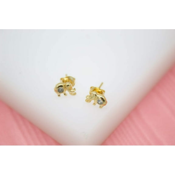 18K Gold Filled Elephant Stud Earrings With A CZ Cubic Zirconia Stone