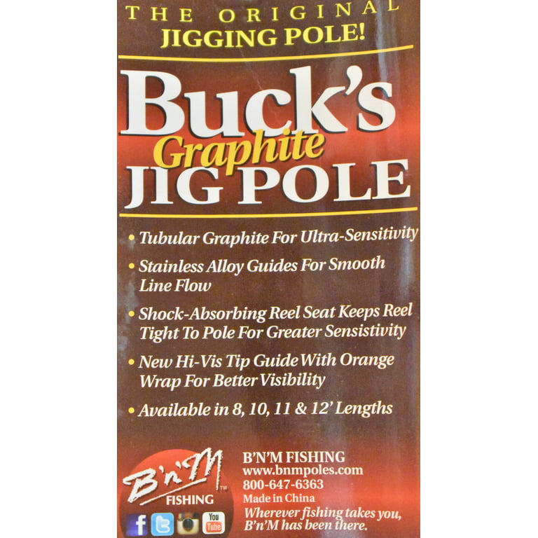 B&M Buck's Graphite Jig Fishing Pole, 12ft, 2 Pieces, Black
