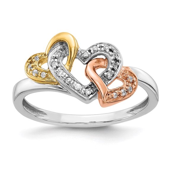 Auriga Fine Jewelry 14K Tri-color Gold Diamond Triple Heart Ring Size 7for Women