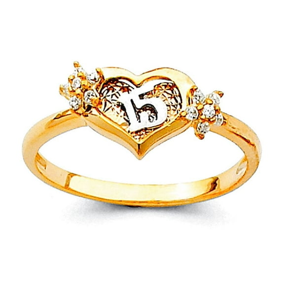 14k Yellow Gold Quinceanera Sweet 15 Years Cubic Zirconia Ring Size 7 Ring for Women - 1.7 Grams
