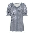 thumbnail image 4 of WXLWZYWL Womens Summer Tops Casual Short Sleeve Printed Lace Stitching V-Neck Basic Tunic Tops T-Shirts Blouses Gray, 4 of 5