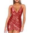 thumbnail image 2 of LSLJS Robe de Soirée Sexy pour Femmes Col Montant à Lacets Manches Longues à Sequins Dos Ouvert Jupe Courte, Robe d'Été Plage, 2 of 6