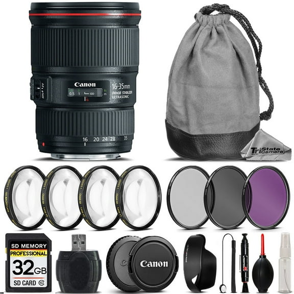 Canon EF 16-35mm f/ 4 L IS USM Lens   4PC Macro Kit   UV-CPL-FLD Filter   32GB (International Version)