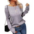 thumbnail image 2 of Women Autumn Winter Colorblock Pullover Sweaters Round Neck Striped Slim Fitting Knitwear Tops, 2 of 9