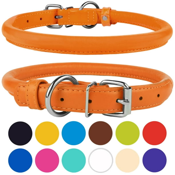 CollarDirect Rolled Leather Dog Puppy Collar for X Small Dogs, Orange
