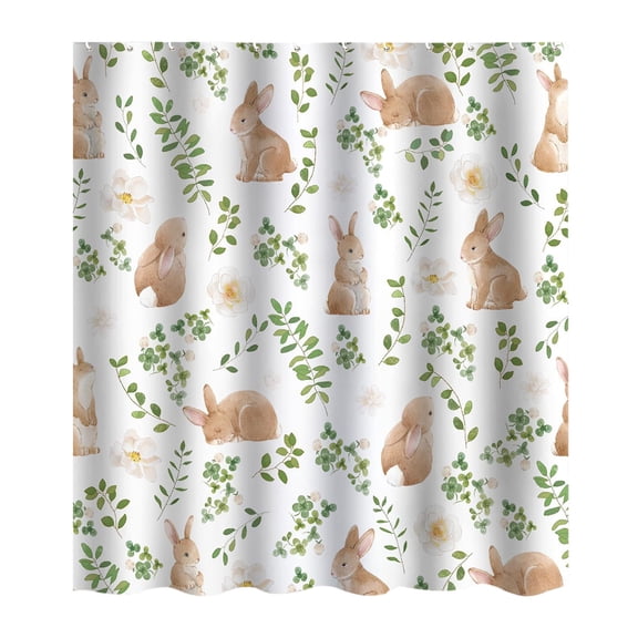 Lilixerw Easter Cute Rabbit Leaf Shower Curtain with 12 Hooks,No-Drill Bathroom Decor,Waterproof Polyester Fabric Festive Tubs Curtain,Reinforced Grommets,47.24x70.87 in,Multicolor