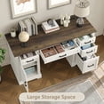 thumbnail image 2 of Furnihold 58"W Executive Desk with Outlet and 5 Drawers, Farmhouse Computer Desk, Off White Wooden Home Office Desk, Workspace for Work Study Writing, Brown Tabletop, 2 of 6