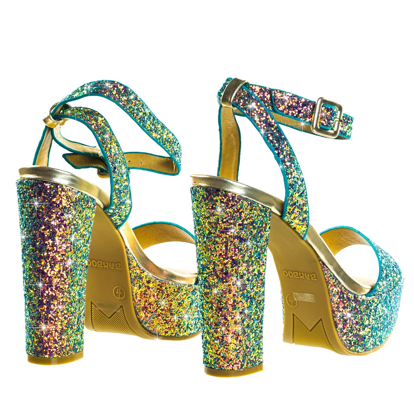 BAMBOO Glitter Block Heel Platform Open Toe Strappy Evening Party Dress Sandal BAMBOO Glitter Block Heel Platform Open Toe Strappy Evening Party Dress Sandal