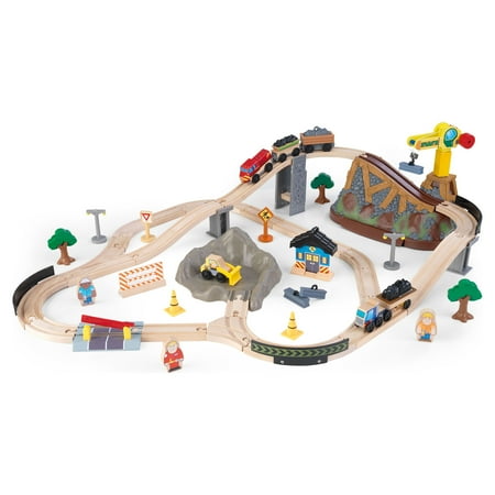 UPC: 0706943178058 | KidKraft Bucket Top Construction Wood Train Set with Crane & 61 Pieces  For Ages 3+
