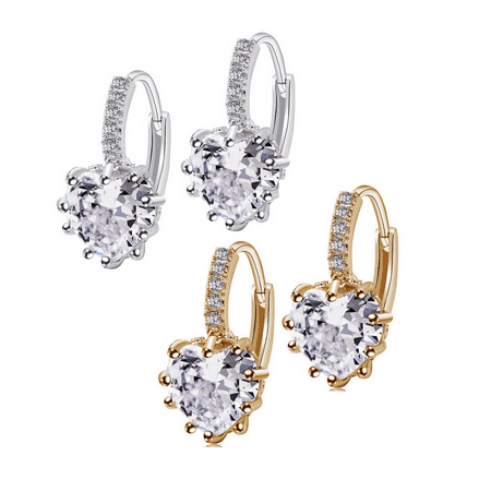 - CLEARANCE - Heart Shaped Diamond CZ Solitaire Hoop Earrings Get Both Discounted