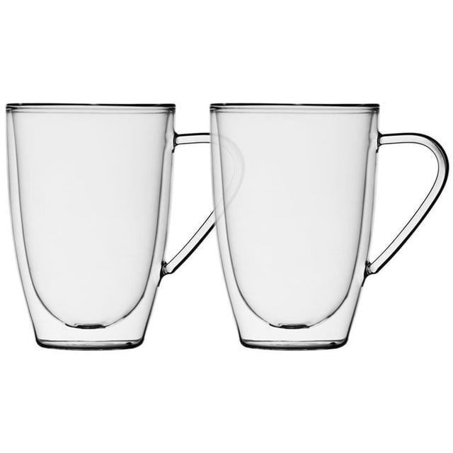 Pemberly Row Latte Mug Glass Double Wall Handle 4 PC 435ML Barista