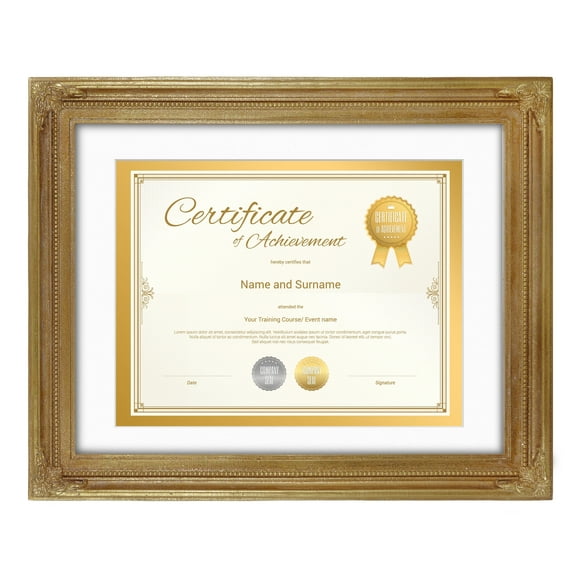 SIMON'S SHOP Gold Picture Frames 11 x 14 with Mat for 8.5x11 Certificates Documents, Vintage Poster Frame for Wall and Tabletop