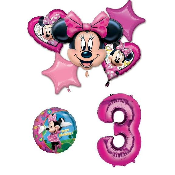 Minnie Mouse 3rd Birthday Party Balloon Decorations Bundle, 3 Year Old Birthday, 7 Pieces