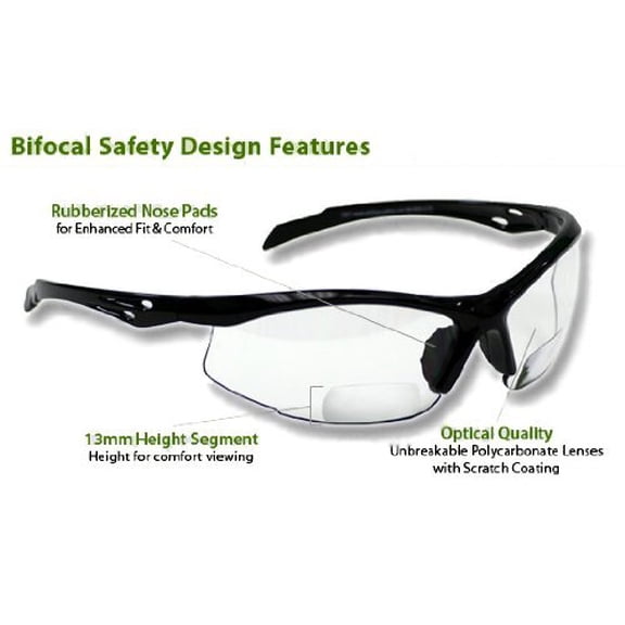 Bifocal Safety Glasses SB-9000 PS Clear, 2.00