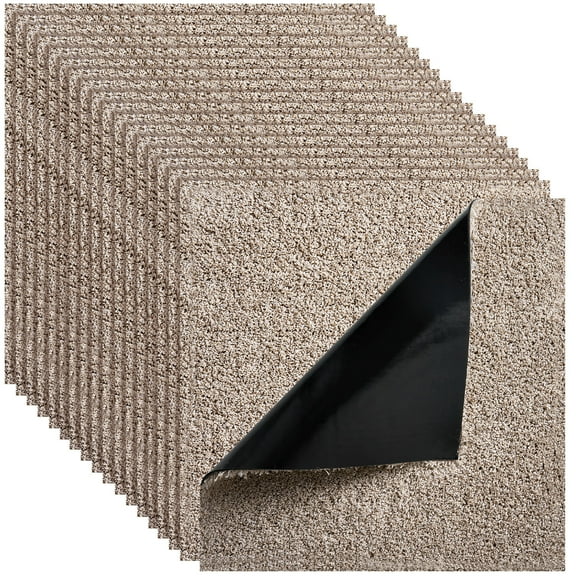 KFFKFF Carpet Tiles 18x18 inch, 10 Pack Peel and Stick Squares, Self-Adhesive Flooring with Soft Padding for Seamless 22.5 sq.ft Coverage, Ideal for DIY in Living Rooms and Offices, Light Brown