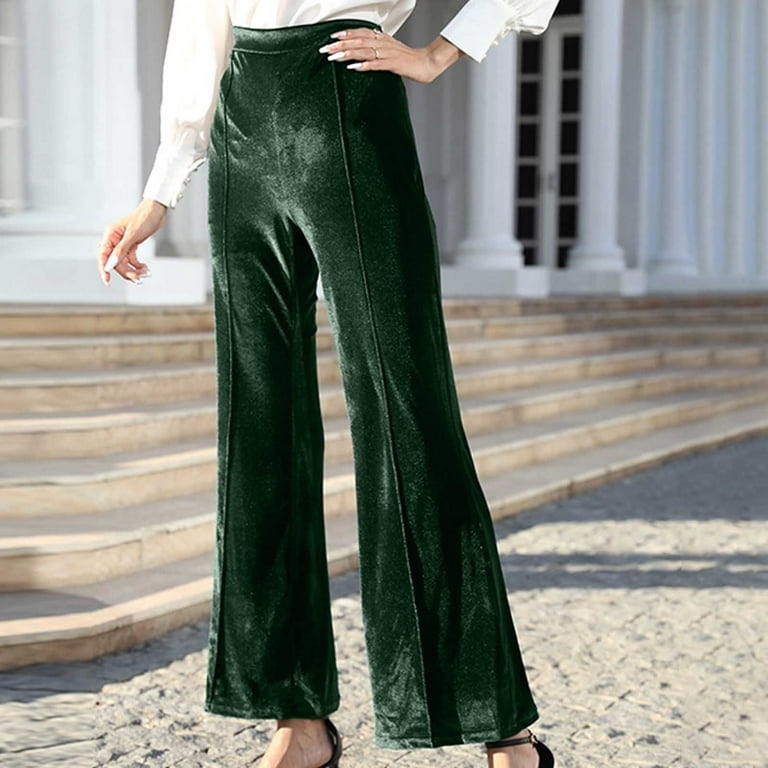 RYDCOT Velvet Pants for Women Straight Leg High Waisted Flare Pants Stretch  Elastic Waist Pull On Trousers Business Casual Pants for Women Sale