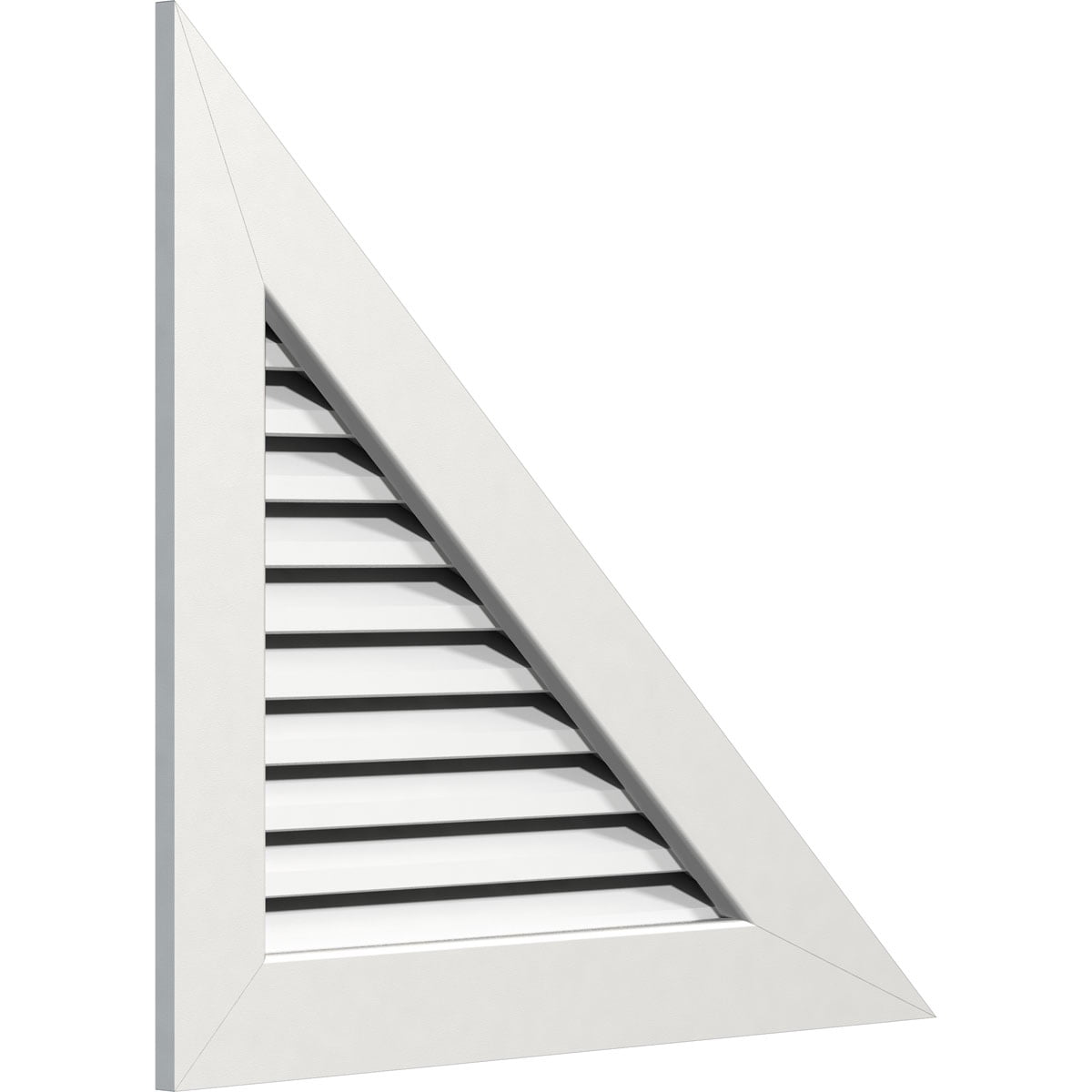 Ekena Millwork 20"W x 13 3/8"H Right Triangle Gable Vent - Right Side (29 5/8"W x 19 7/8"H Frame Size) 8/12 Pitch Functional, PVC Gable Vent with 1" x 4" Flat Trim Frame