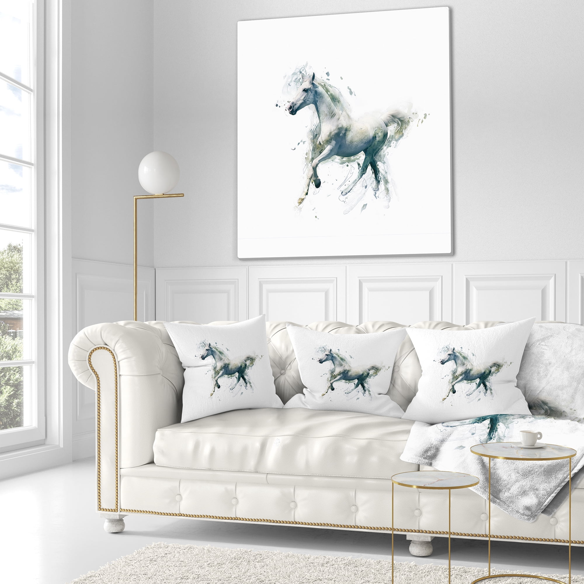 Designart White Horse in Motion on White - Animal Throw Pillow - 18x18