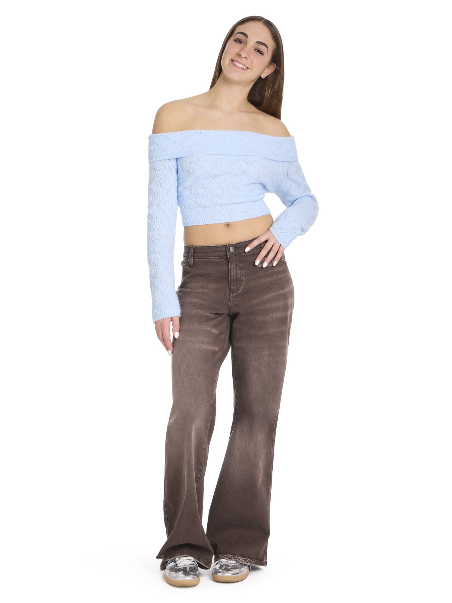 Mills by Millie Bobby Brown Women's Pointelle Foldover Sweater, Sizes XXS- XXL