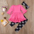 thumbnail image 3 of Toddler Baby Girls Solid Ruffles Long Sleeve Top Print Pants Headband Outfits 1-7Y, 3 of 5