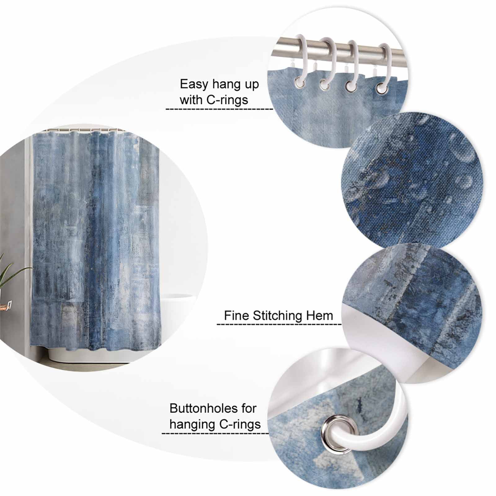 Blue Oil Painting Bathroom Curtain 78 Inch Shower Curtain with Hooks, Modern Abstract Graffiti Street Art Waterproof Polyester Bath Curtain Washable Bathtub Curtain 36''x 78''