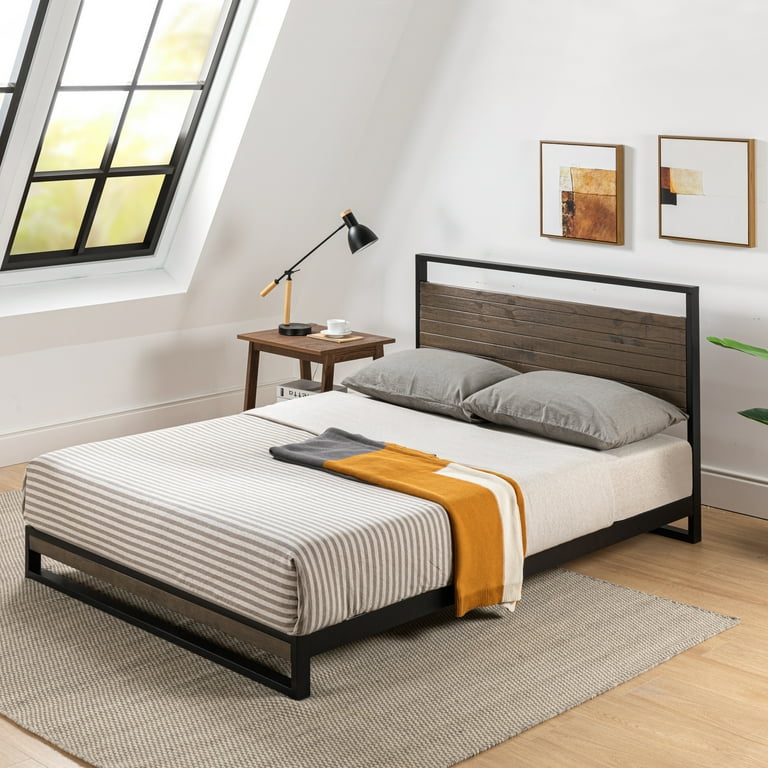 Zinus suzanne 37 inch metal and wood platform bed with headboard deals