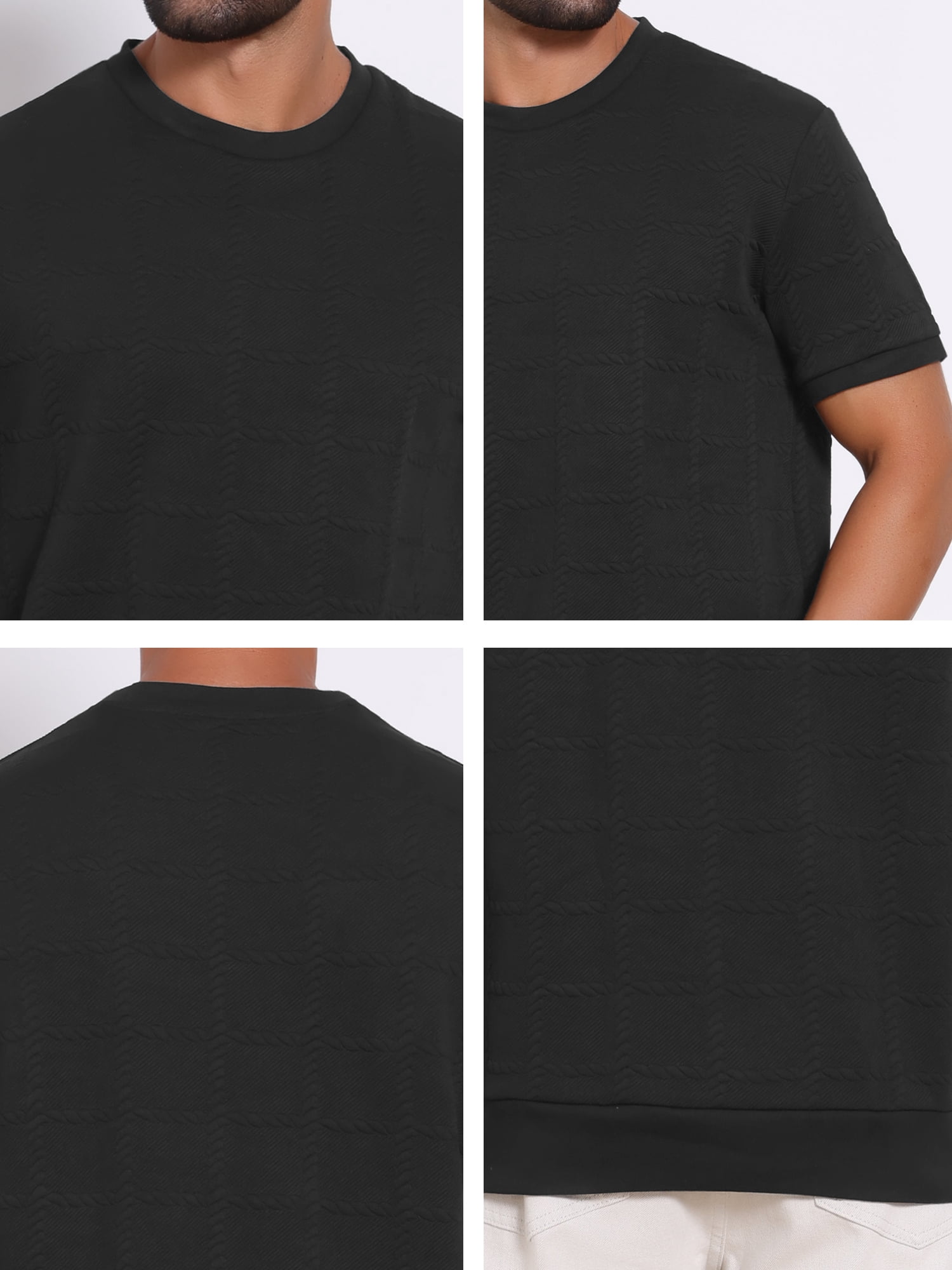DARING DIVA Men's Jacquard Texture Crew Neck Short Sleeve Knitted T-Shirt 2XL Black