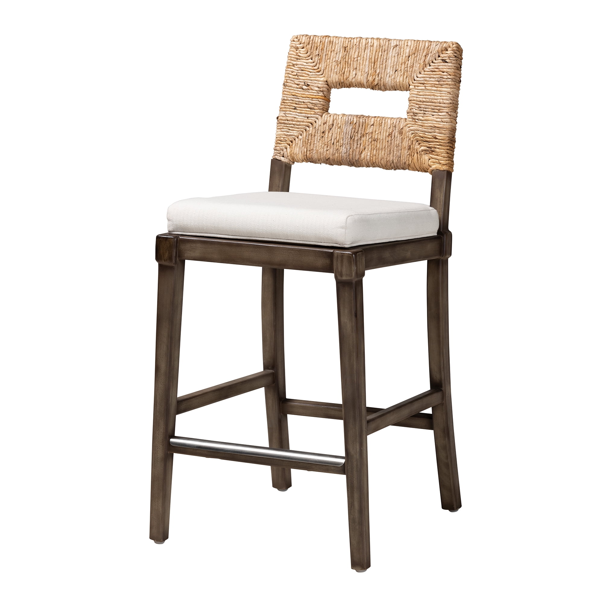 Bali & Pari Porsha Mahogany Wood & Seagrass BOHO Counter Stool, Natural Brown