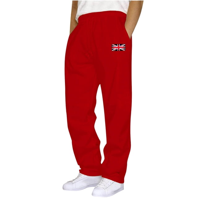 Ceisia Men's Relaxed Straight-Leg Sweatpants | Elastic Waist Athletic Pants with Union Jack Print & Side Pockets (Multiple Solid Colors) Gifts