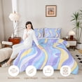 thumbnail image 4 of Manfei Abstract Wavy Line Queen Comforter Set, Lavender Blue Comforter Sets Queen, Colorful Stars Reversible 3-Piece, 1 Comforter and 2 Pillowcases, 4 of 6