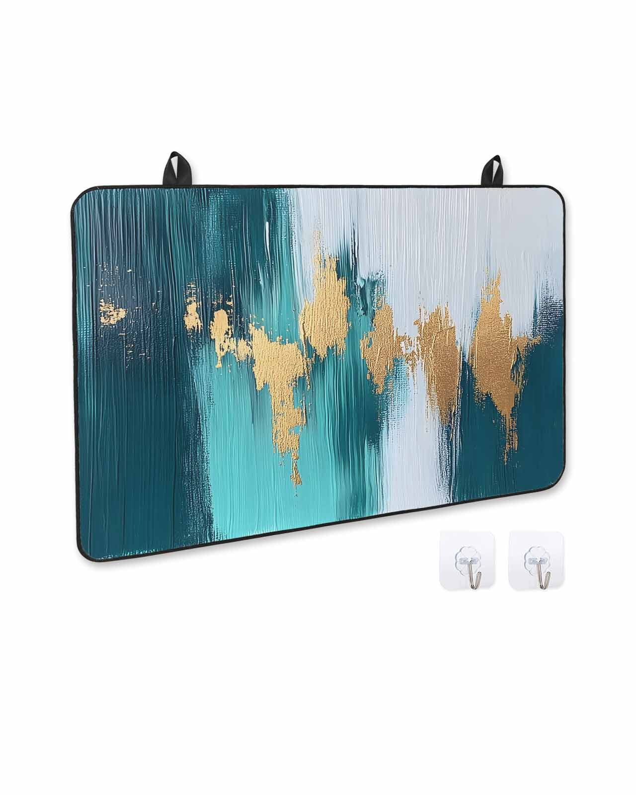 nqOlkjepod Large Induction Cooktop Protector Mat 24"x21", Teal Blue Stove Top Covers for Electric Stove, Yellow Abstract Art Modern Decorative Stove Burner Cover Mats, Glass Top Stove Cover