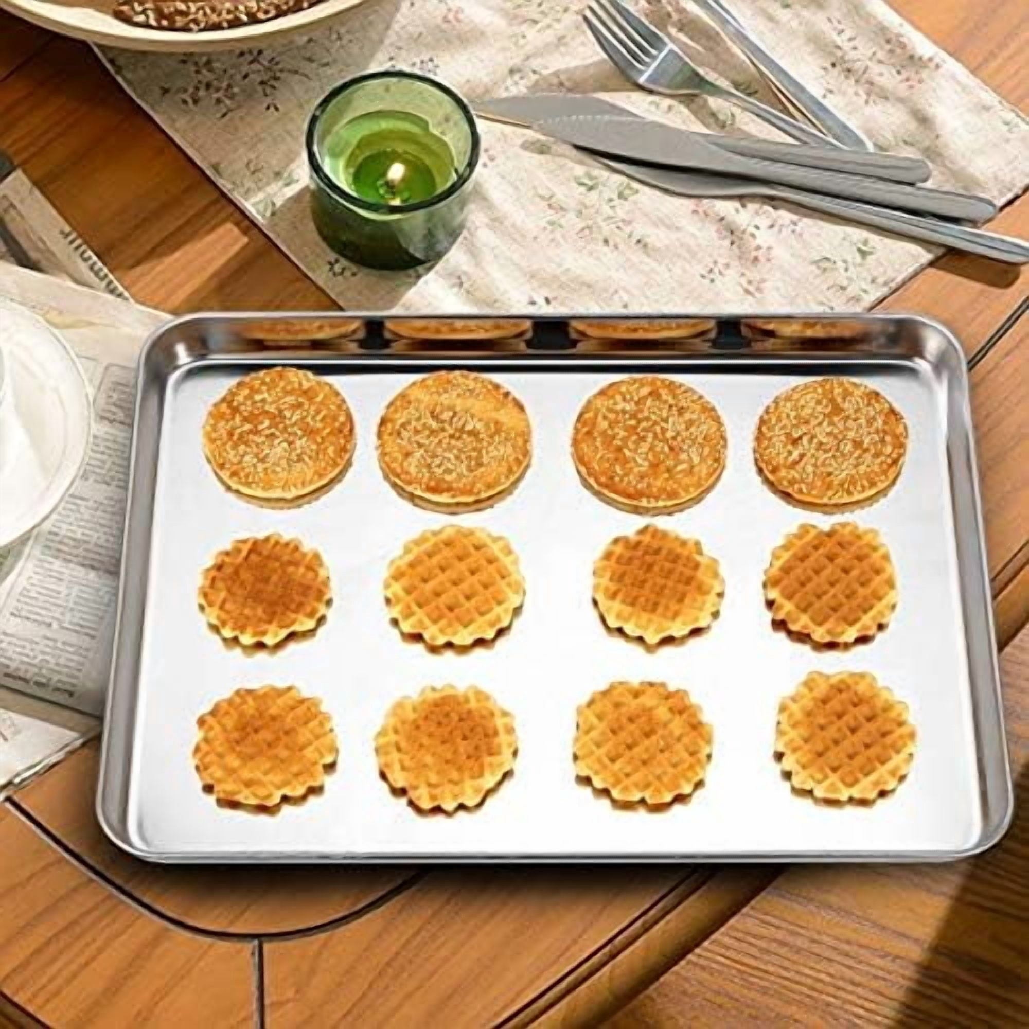 Baking Sheet with Rack Set [2 Pans + 2 Racks],  Stainless Steel Cookie Sheet Baking Pan Tray with Cooling Rack, Size 16 x 12 x 1 Inch, Non Toxic & Heavy Duty & Easy Clean