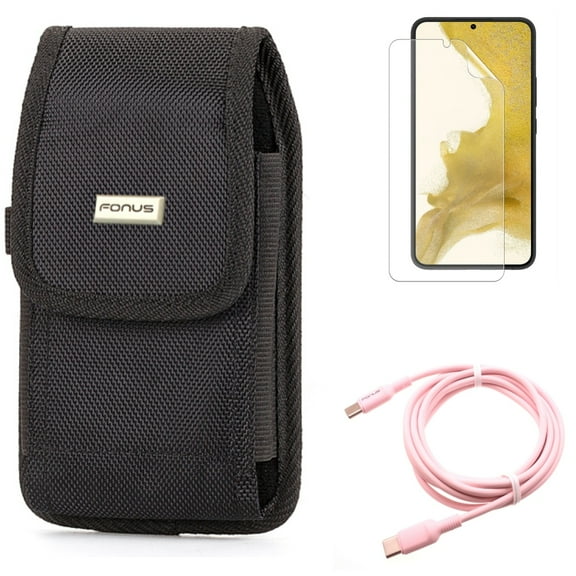 For Samsung Galaxy S21 (6.2") - Anti-Glare TPU Film Matte Screen Protector   PD Fast Charger USB-C to Type-C Pink 10ft Long Cable   Holster Rugged Case Belt Clip