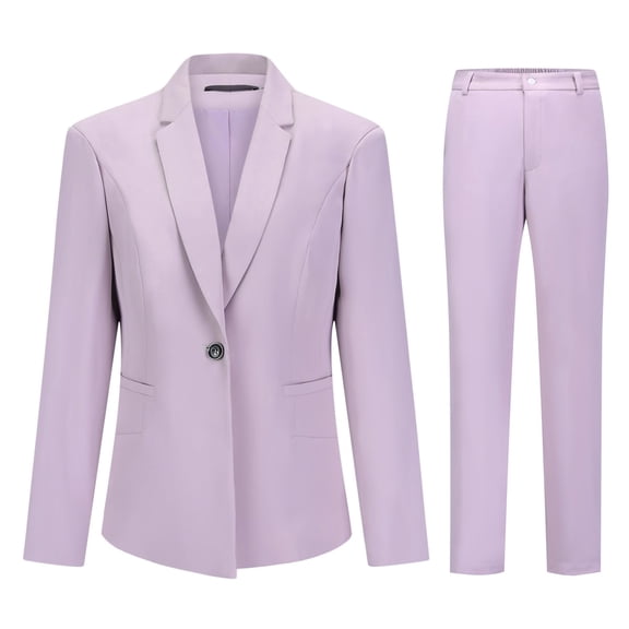 AZoiNM Women's Slim Fit One-Button Notch Lapel Blazer & Pants Set, Business Casual Work Suit for Office, 70% Polyester 30% Viscose, Lake Blue/Light Purple, Fall Winter Spring