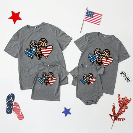 

ZHENYEMEI 4th of July Mom Dad Baby Matching Outfits American Flag Tees Shirt Family Outfit - Dark Gray Kid T-shirt 2Y