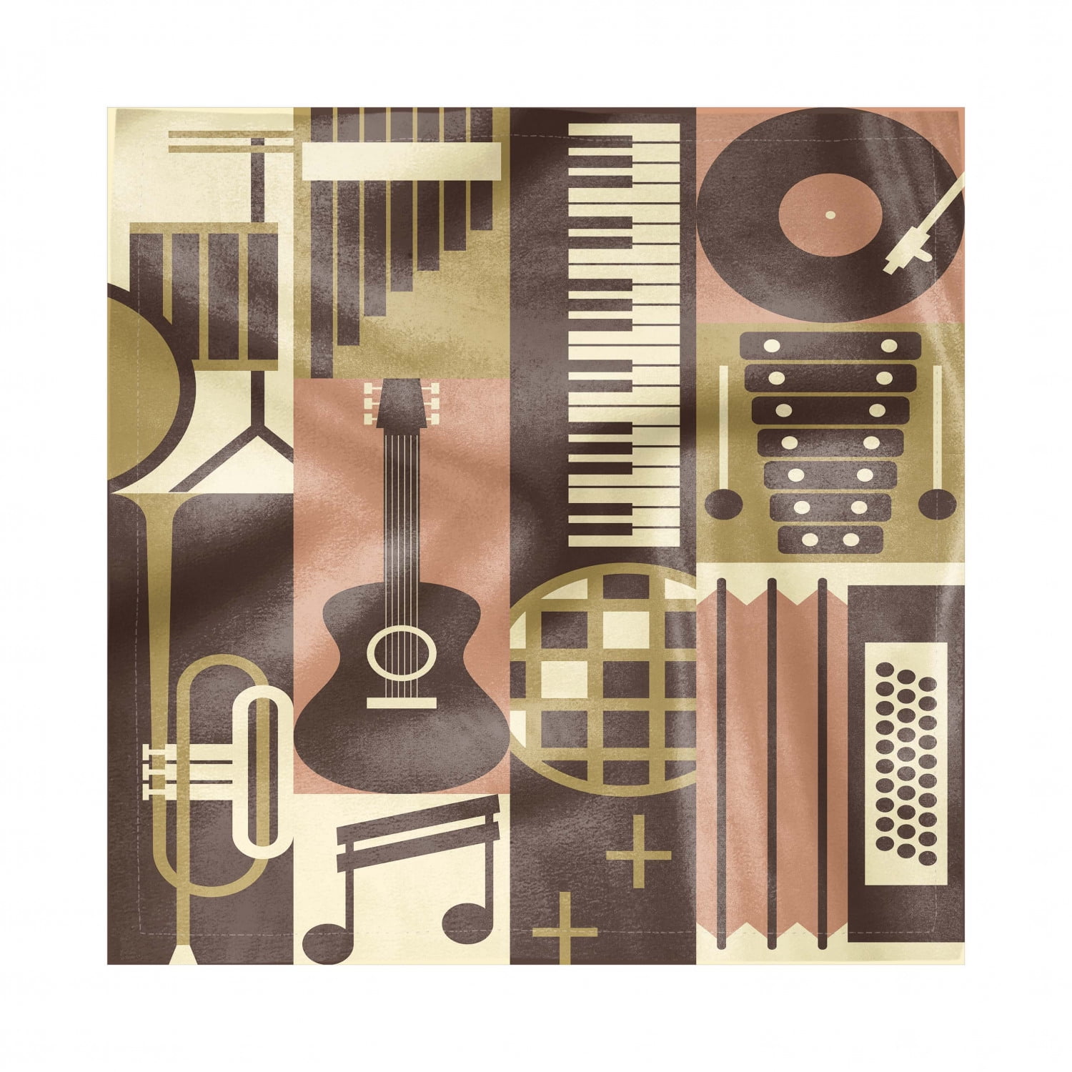 Music Napkins Set of 4, Creative Graphic of Vintage Musical Instruments
