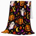 thumbnail image 2 of Whimsical autumn celebration Jack-O'-Lanterns Ghosts Black, Warm Flannel Blanket for Living Room and Family Room, Festive autumn celebration Scene, Art Lovers autumn celebration Gift, 2 of 9