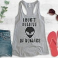thumbnail image 2 of I Don't Believe In Humans Tank Top, Ladies Racerback Tank Top, Funny Alien Tank, UFO Tank, Heather Gray, Small, 2 of 3