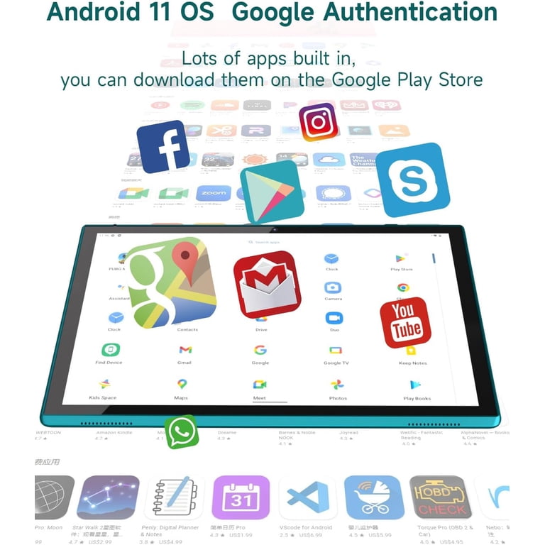 10 Inch Android 11 Tablet, Quad-Core, 32GB ROM 2GB RAM, 8MP Camera