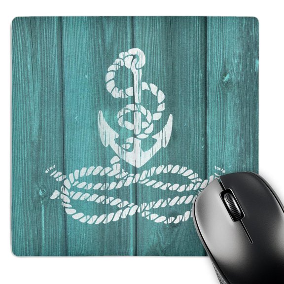 3dRose, Distressed Painted White Anchor with Knotted Rope- not real wood, MousePad