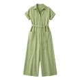 thumbnail image 6 of Overalls for Women Summer V Neck Short Sleeve Button Down Wide Leg Jumpsuits Dressy Casual Rompers with Pockets, 6 of 6
