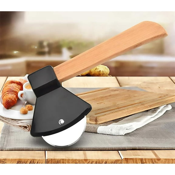 Pizza Cutter Wheel, Axe Shaped Stainless Steel Pizza Knife With Bamboo Handles and Sharp Rotating Blades, Pizza Slicer Rolling Cutter for Pies, Cookies, Bread, Cakes