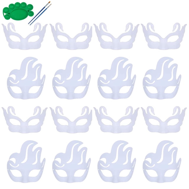 Juego de máscaras de mascarada de papel blanco Qavctw, 16 piezas, para bricolaje