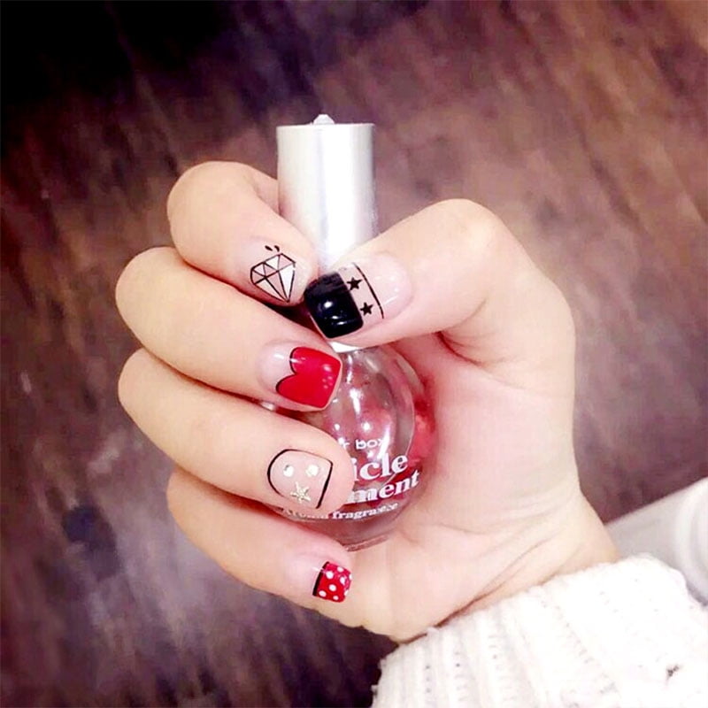 24pcs Shiny Black And Transparent Red Beautiful Pattern False Nails Tip Acrylic Short Square Head Fake Nail For Daily Walmart Com