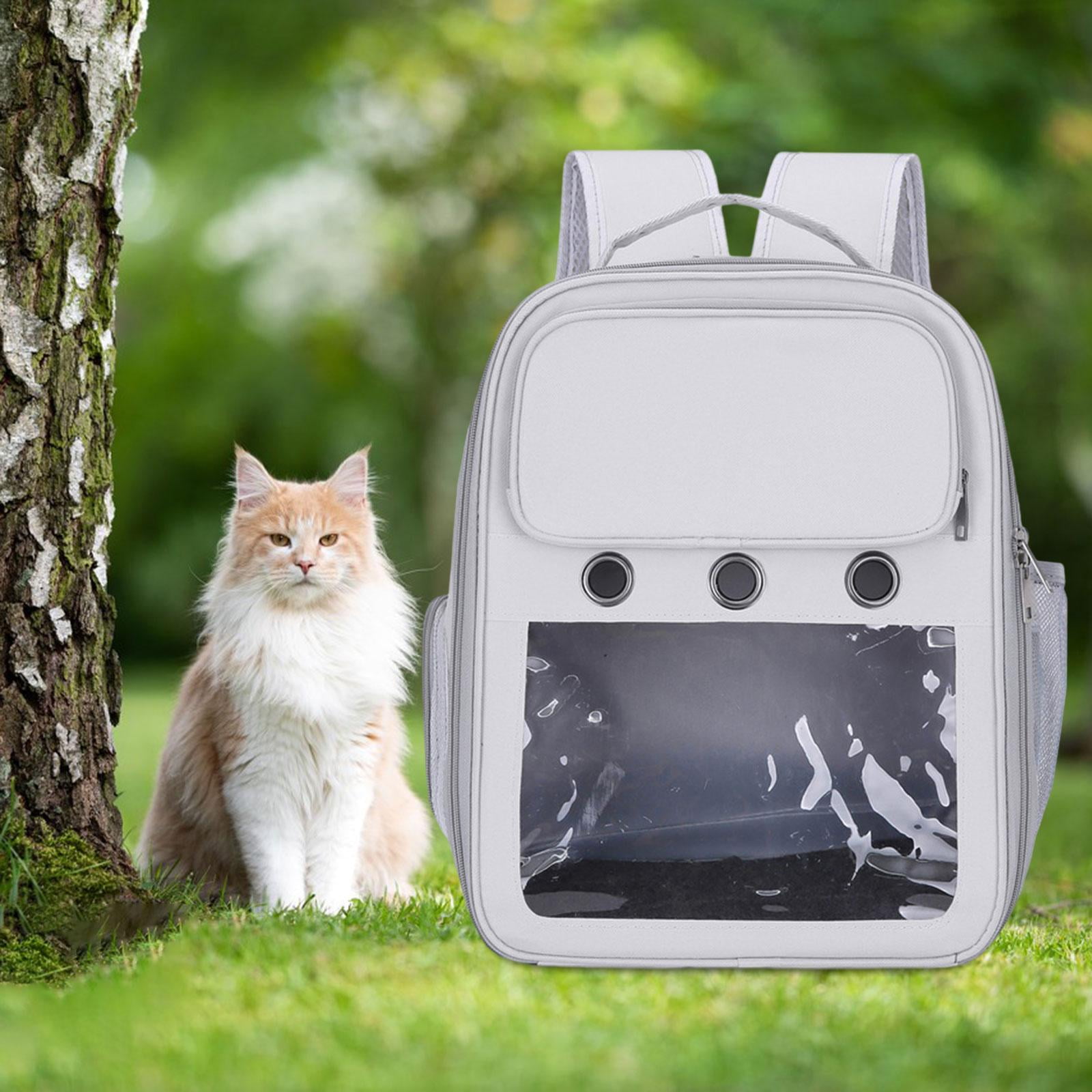 Cat Backpack Carrier Pet Hiking Backpack for Small Medium Dogs Cats Oxford Cloth Clear Window Carrying Bag for Camping Travel Gray