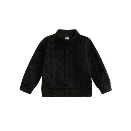 

Canrulo Toddler Baby Boy Girl Fall Winter Clothes Long Sleeve Sweater Pullover Solid Sweatshirt Basic Tops Black 5T