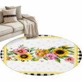 thumbnail image 2 of Round Area Rug 3 Ft, Sunflower Washable Non-Slip Circle Carpet for Living Room/Bedroom, Pink Yellow Floral Elegant Pastoral Botanical Low-Profile Small Floor Mats Collection Rugs for Indoor, 2 of 7